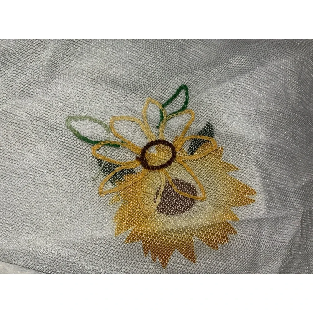 Window Curtain Small White Sunflower Embroidered Layered Floral 24x29